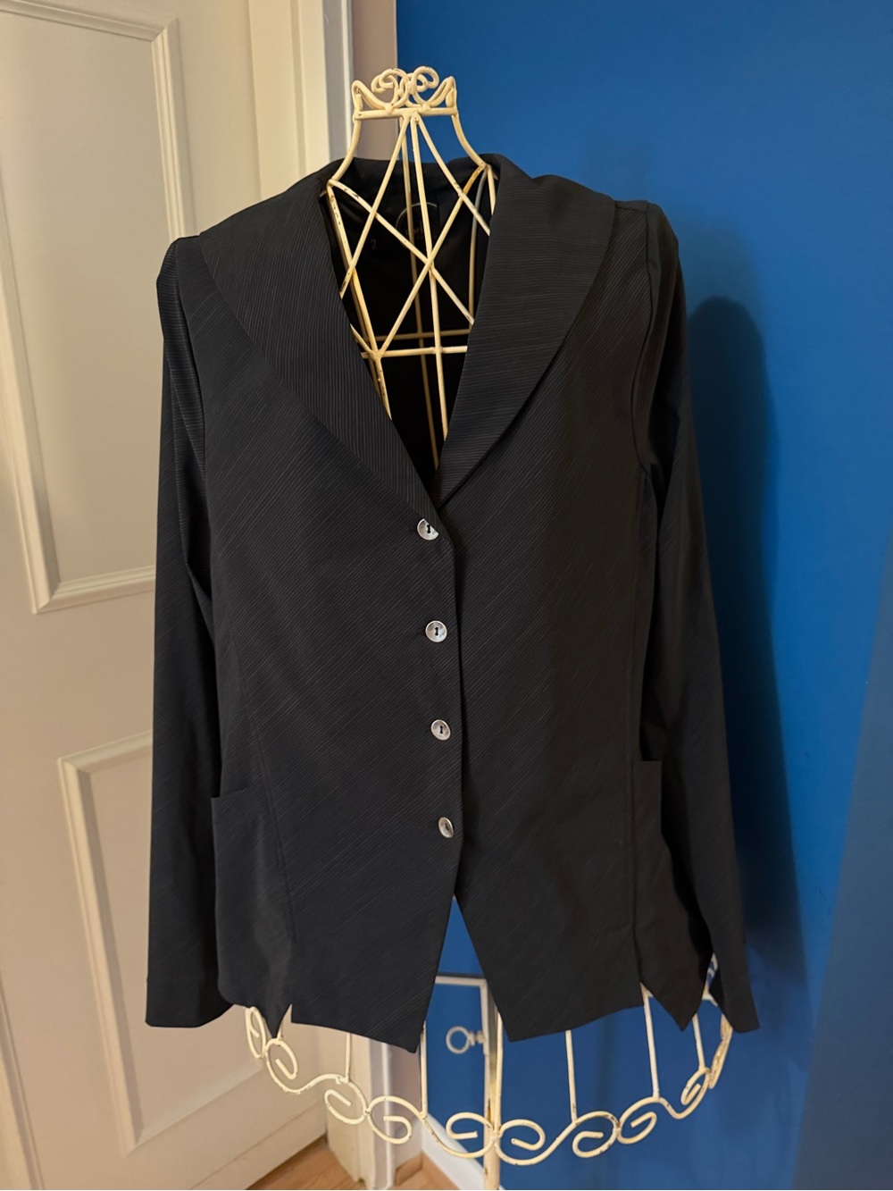 Porto Women's Black Blazer with Cute Collar and Subtle Texture